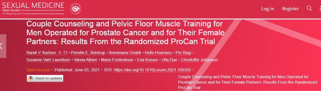 Aconselhamento de casais e treinamento muscular do assoalho pélvico para homens operados de câncer de próstata e para suas parceiras: resultados do ensaio ProCan randomizado