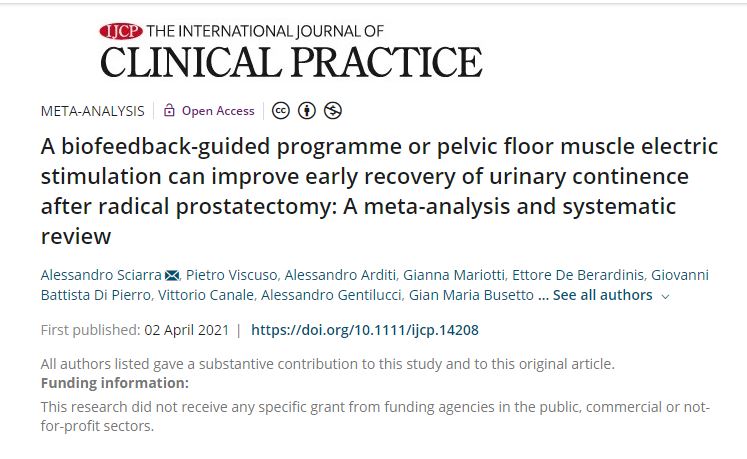 Um programa guiado por biofeedback ou estimulação elétrica do músculo do assoalho pélvico pode melhorar a recuperação precoce da continência urinária após a prostatectomia radical: uma meta-análise e revisão sistemática.